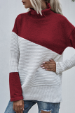 Casual Patchwork Contrast Turtleneck Tops Sweater