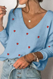 Casual Print Basic V Neck Tops Sweater