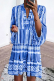 Casual Print Split Joint V Neck A Line Dresses