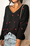 Casual Print Basic V Neck Tops Sweater