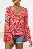Fashion Casual Print Split Joint V Neck Tops
