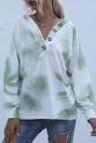 Casual Tie Dye Buckle V Neck Tops