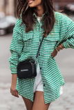 Casual Plaid Pocket Buckle Turndown Collar Tops