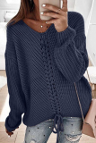 Casual Solid Cross Straps V Neck Tops Sweater
