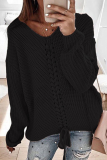 Casual Solid Cross Straps V Neck Tops Sweater