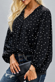Elegant Polka Dot Split Joint V Neck Tops