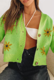 Casual Print Buckle V Neck Tops Sweater