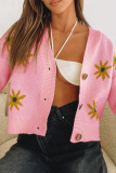 Casual Print Buckle V Neck Tops Sweater