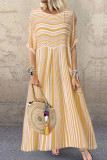 Fashion Casual Striped Split Joint O Neck A Line Dresses