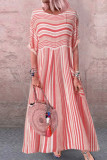 Fashion Casual Striped Split Joint O Neck A Line Dresses