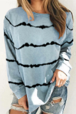 Casual Striped Patchwork Basic O Neck Tops