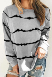 Casual Striped Patchwork Basic O Neck Tops
