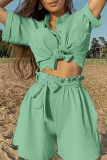 Fashion Casual Solid Patchwork Turndown Collar Short Sleeve Two Pieces