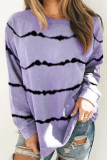 Casual Striped Patchwork Basic O Neck Tops
