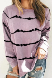 Casual Striped Patchwork Basic O Neck Tops