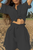 Fashion Casual Solid Patchwork Turndown Collar Short Sleeve Two Pieces