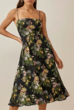 Fashion Elegant Floral Split Joint Backless Strapless Waist Skirt Dresses
