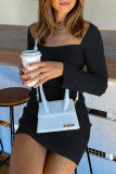 Casual Solid Frenulum Square Collar Pencil Skirt Dresses Sweater