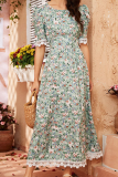 Elegant Floral Lace Split Joint O Neck A Line Dresses