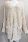 Casual Solid Pocket V Neck Tops Sweater