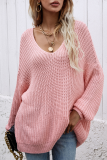 Casual Solid V Neck Tops Sweater