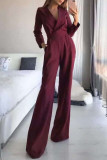 Fashion Casual Solid Split Joint V Neck Loose Jumpsuits