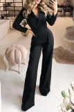 Fashion Casual Solid Split Joint V Neck Loose Jumpsuits