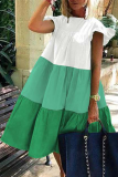 Casual Patchwork Flounce Contrast Princess Dresses