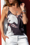 Fashion Street Print Split Joint Spaghetti Strap Tops