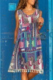 Fashion Casual Print Tassel O Neck A Line Dresses