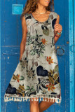 Fashion Casual Print Tassel O Neck A Line Dresses