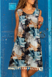 Fashion Casual Print Tassel O Neck A Line Dresses
