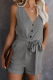 Casual Solid Buckle With Belt Straight Rompers