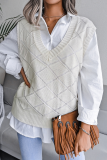 Casual Solid Hollowed Out V Neck Tops Sweater