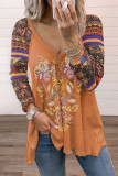 Fashion Casual Print Split Joint V Neck T-Shirts