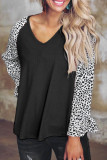 Fashion Casual Leopard Split Joint V Neck T-Shirts