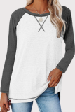 Casual Patchwork Contrast O Neck Tops