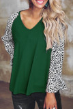 Fashion Casual Leopard Split Joint V Neck T-Shirts