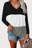 Casual Color Lump Split Joint V Neck Tops