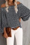 Elegant Print Split Joint Stringy Selvedge Off the Shoulder Tops