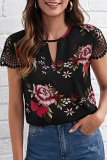 Casual Elegant Floral Lace Split Joint O Neck Tops