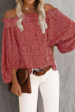 Elegant Print Split Joint Stringy Selvedge Off the Shoulder Tops