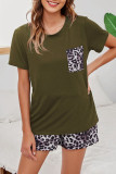 Fashion Casual Print Patchwork O Neck Short Sleeve Two Pieces