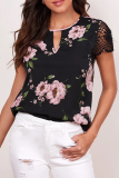 Casual Elegant Floral Lace Split Joint O Neck Tops