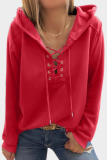 Casual Solid Cross Straps Hooded Collar Tops