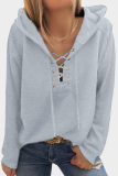 Casual Solid Cross Straps Hooded Collar Tops