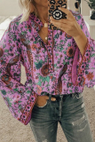 Street Print Split Joint Buttons Mandarin Collar Tops