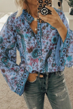 Street Print Split Joint Buttons Mandarin Collar Tops