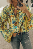 Street Print Split Joint Buttons Mandarin Collar Tops