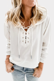 Casual Solid Cross Straps Hooded Collar Tops